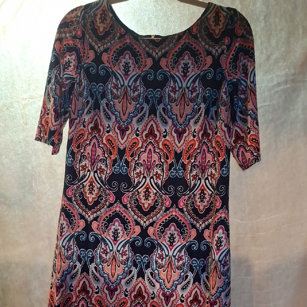 Eliza J Pink and Blue Paisley Short Sleeve Dress‎